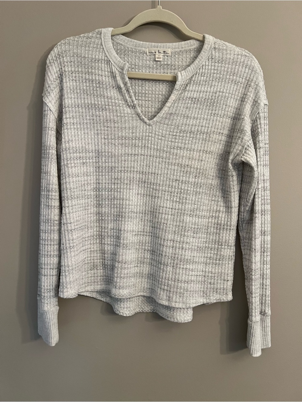 Nine Britton Grey Marled Waffle Knit Notch Neck Thermal Top Small